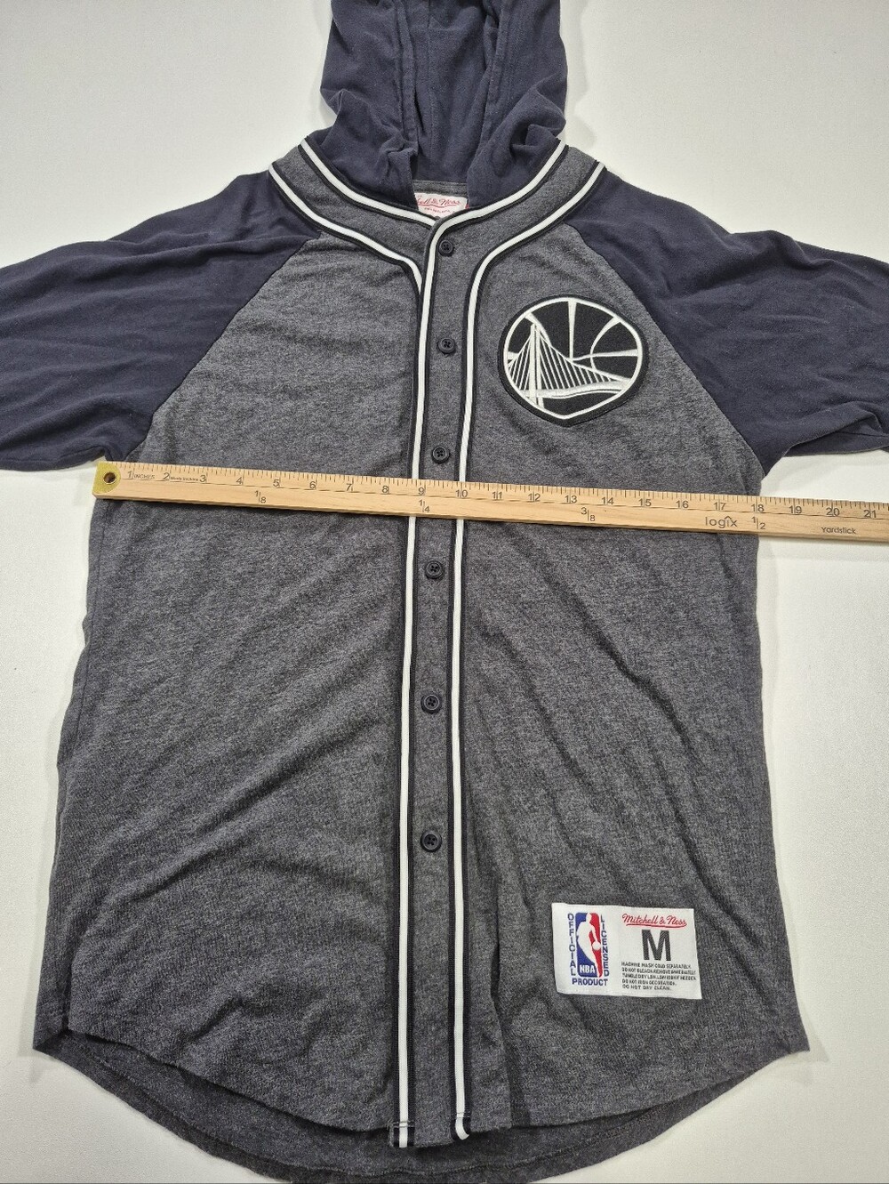 Mitchell & Ness Golden State Warriors Short Sleeve Hooded Sweater Gray Men Sz M